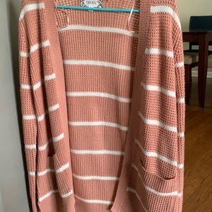 pink with white stripes cardigan/ sweater